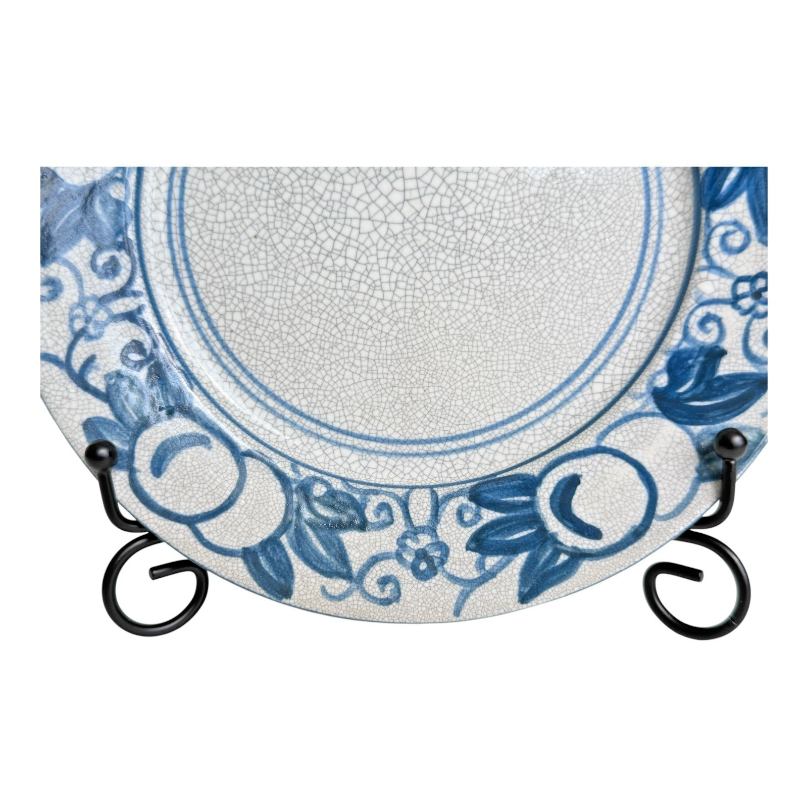 Antique Dedham Pottery Horse Chestnut Pattern Blue Lunch Plate, 7.5"