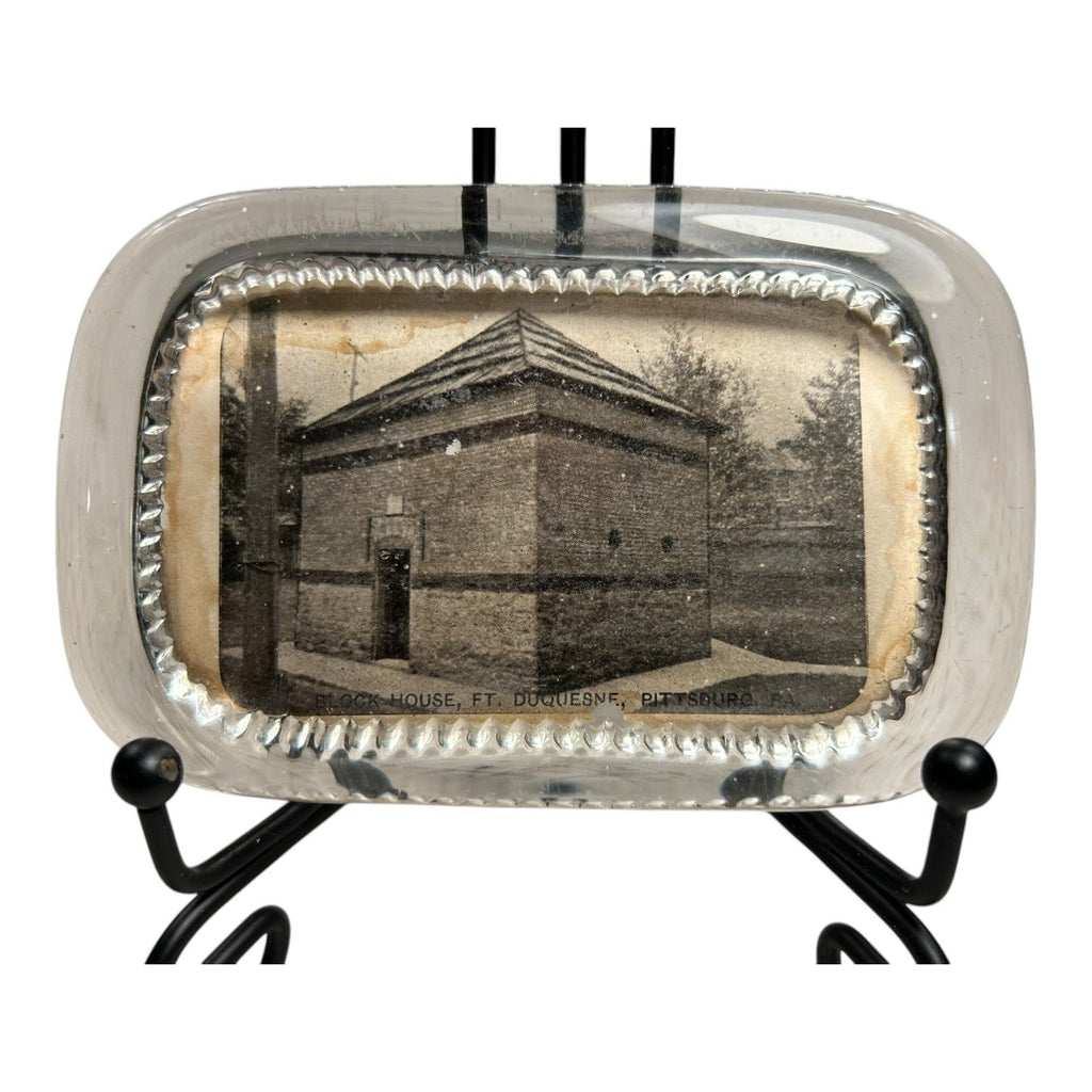 Antique Block House Ft. Duquesne Pittsburgh Clear Glass Advertising Paperweight