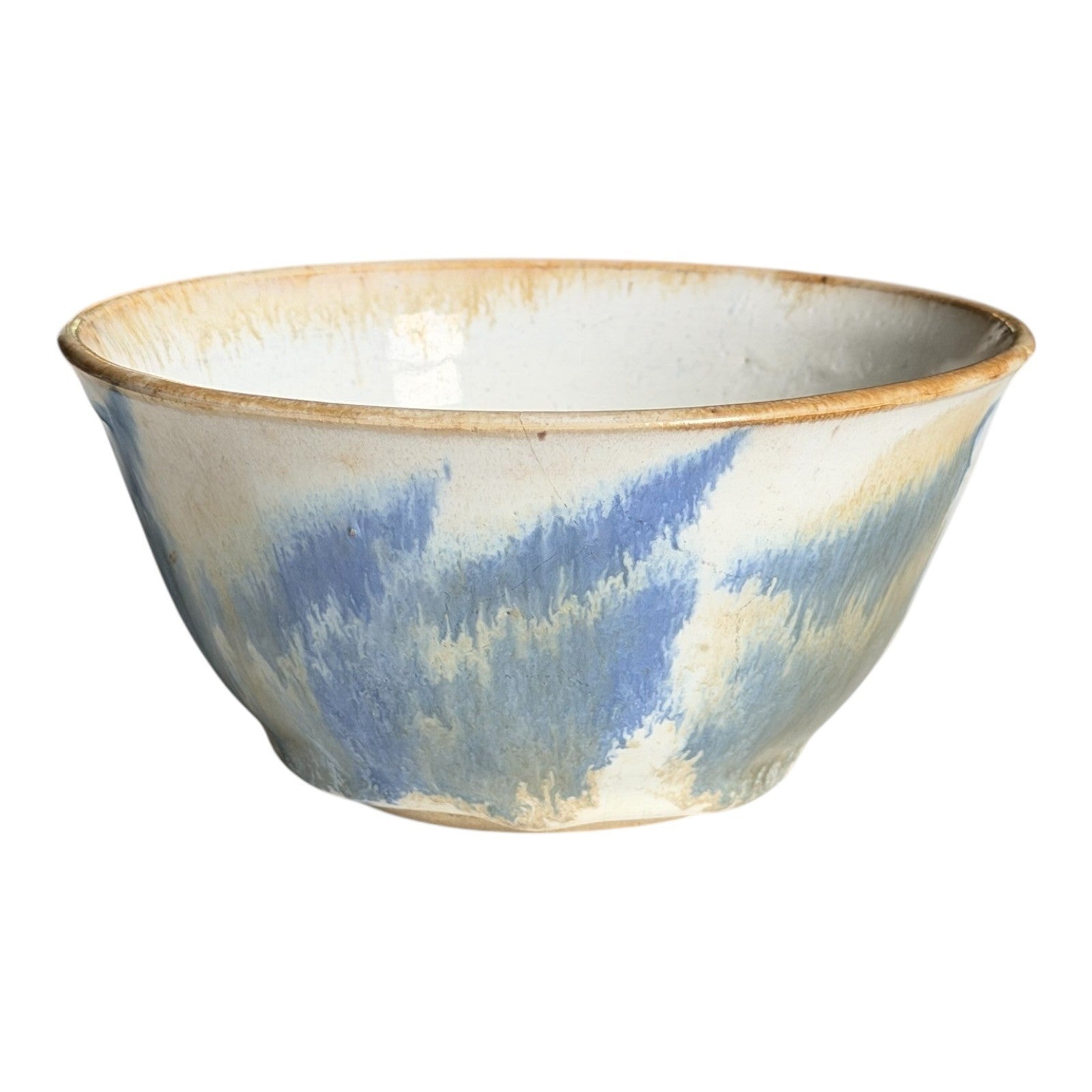 Vintage Studio Pottery Blue Tan Drip Glaze Art Pottery Bowl - Signed