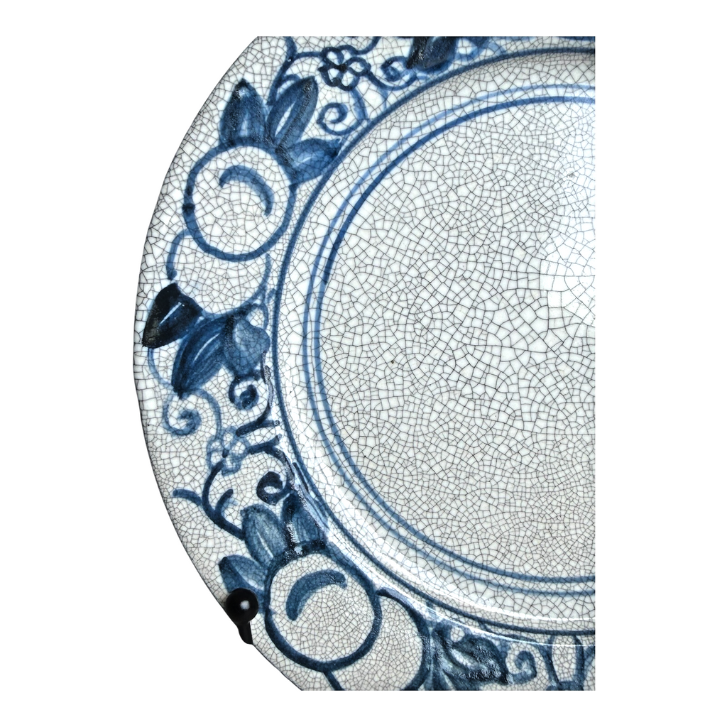 Antique Dedham Pottery Horse Chestnut Pattern Blue Lunch Plate, 7.5"