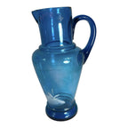 Antique Large Blue Mary Gregory Hand Blown Glass Pitcher