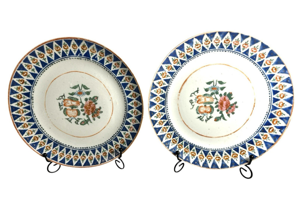 Antique Set of Two Chinese Export Famille Rose Peony Plates