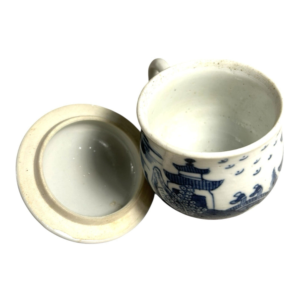 Antique Mottahedeh Blue & White Canton Syllabub Pot de Creme Cup and Cover