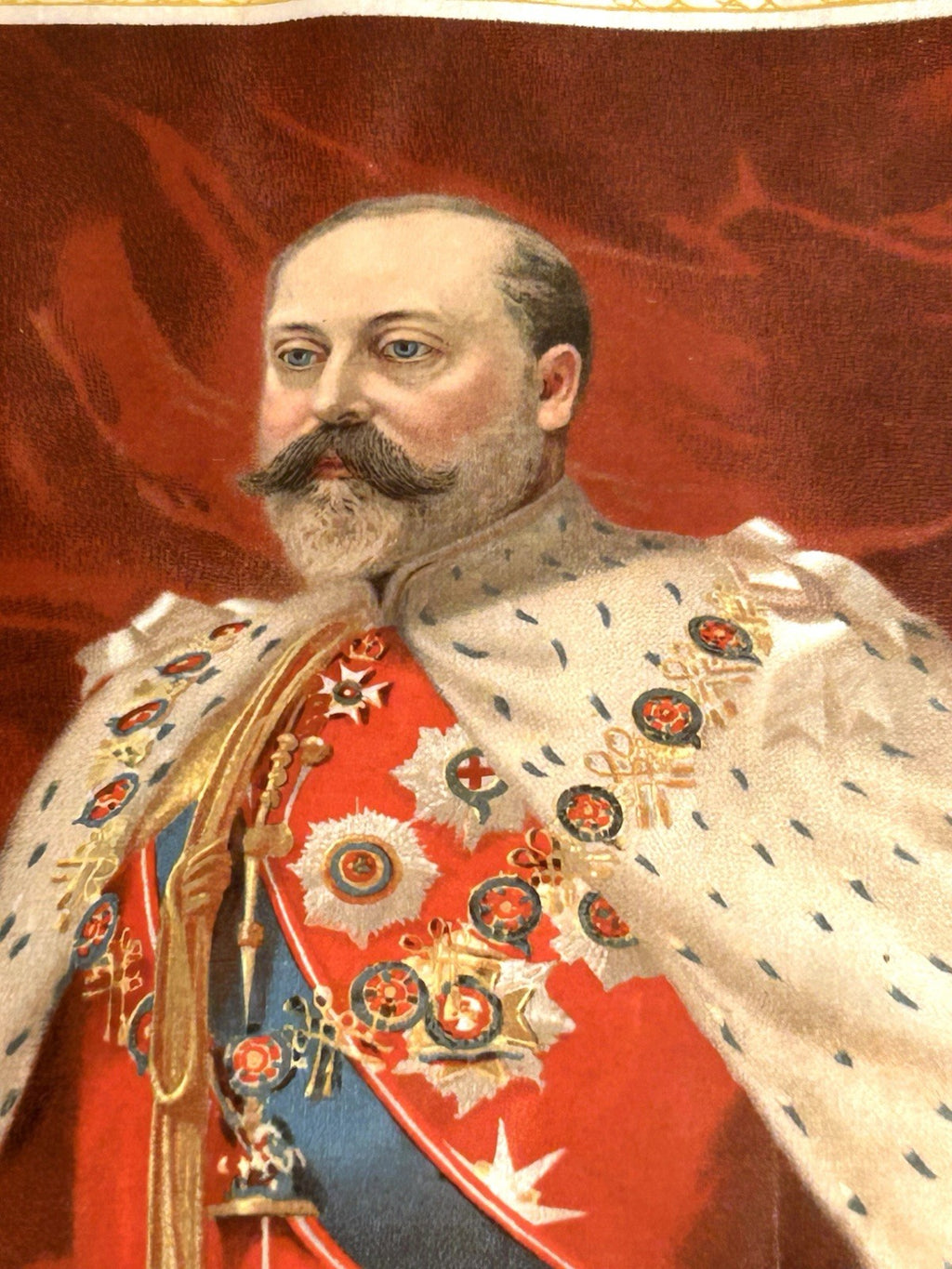 Antique Coronation Silk of King Edward VII and Queen Alexandria 1901