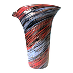 Vintage Murano Red Purple Aventurine Swirl Ruffle Rim Cased Art Glass Vase