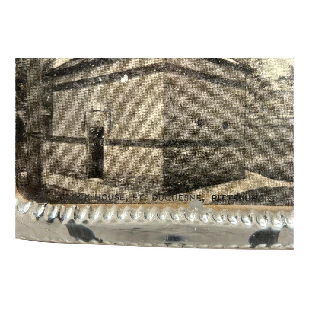 Antique Block House Ft. Duquesne Pittsburgh Clear Glass Advertising Paperweight