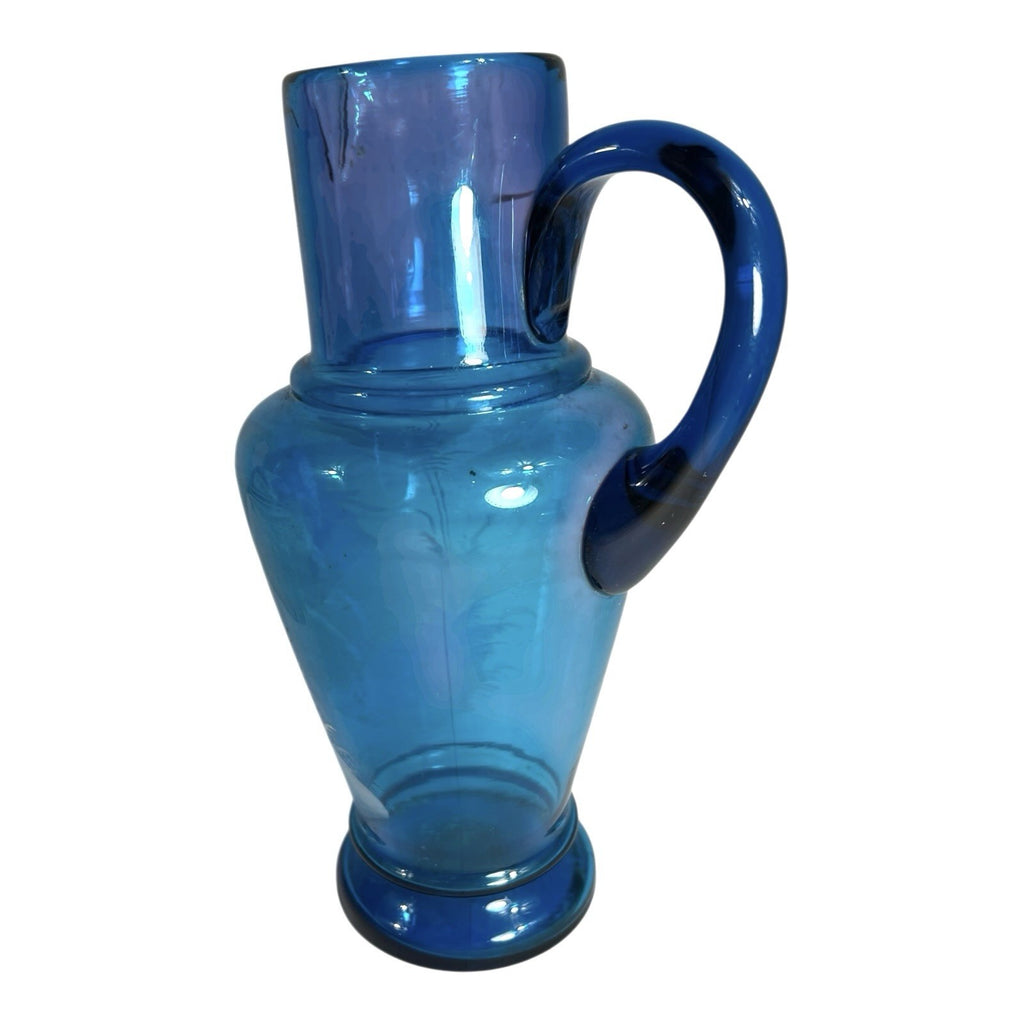 Antique Large Blue Mary Gregory Hand Blown Glass Pitcher