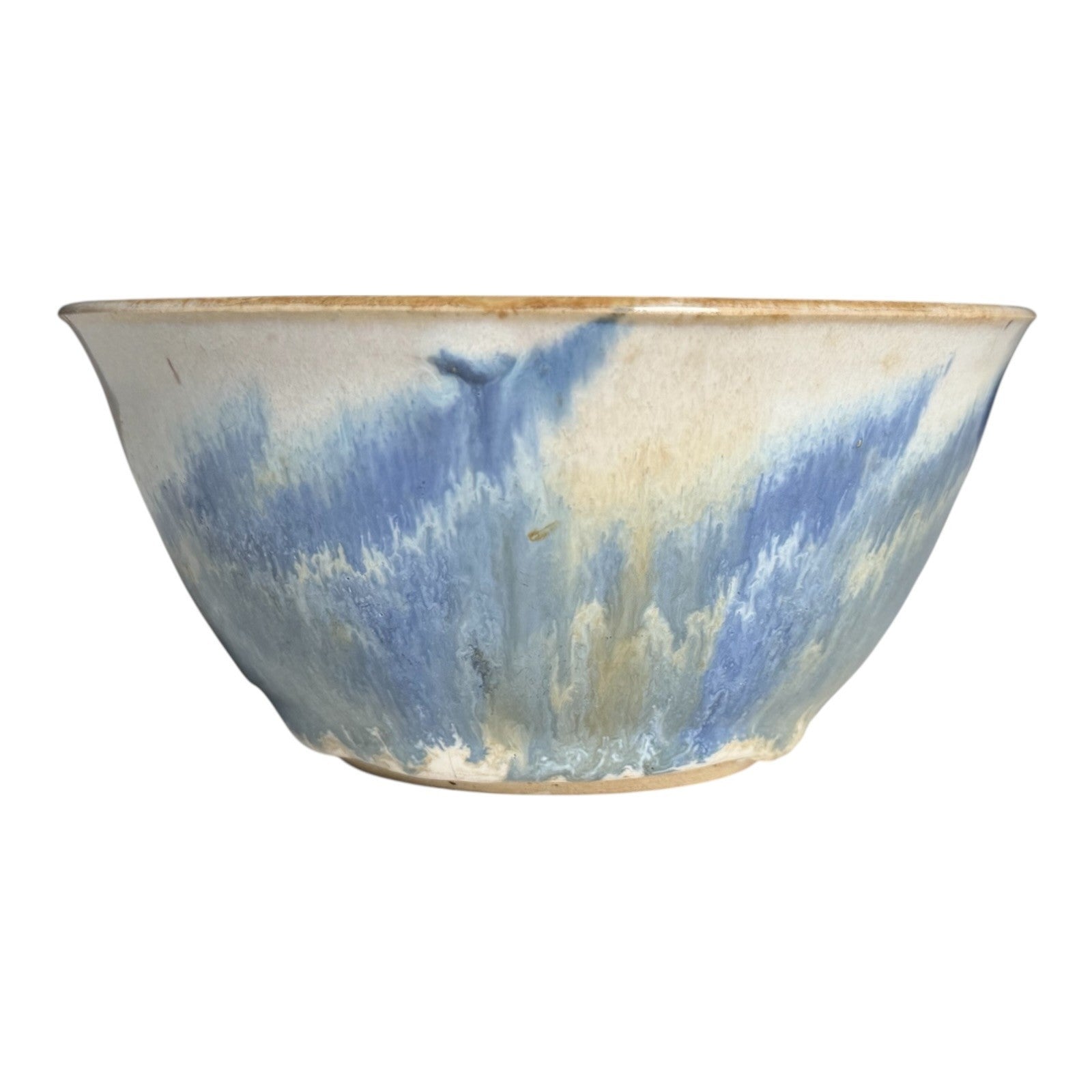 Vintage Studio Pottery Blue Tan Drip Glaze Art Pottery Bowl - Signed
