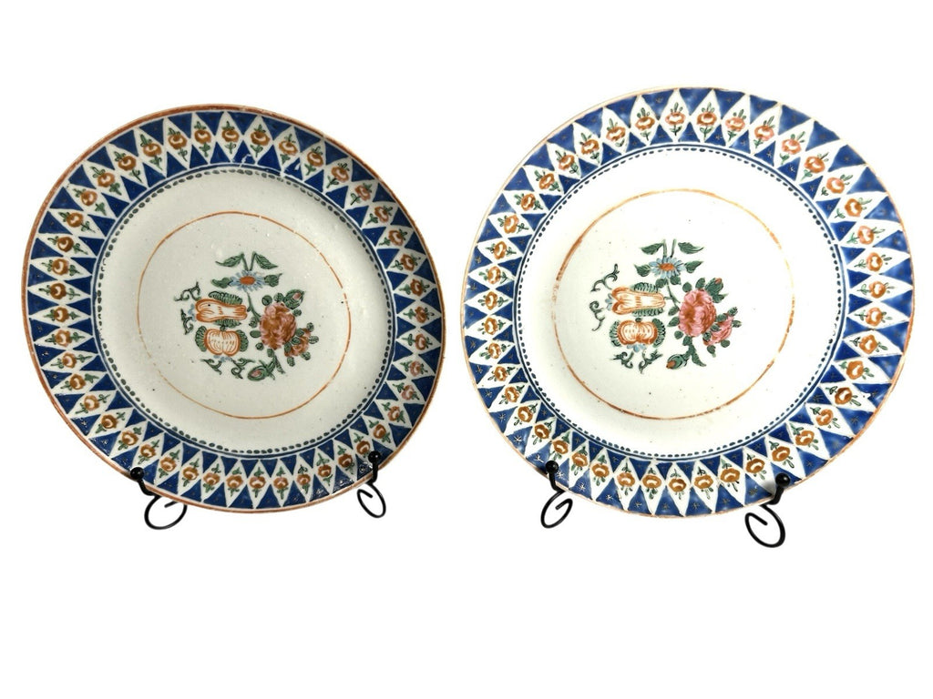 Antique Set of Two Chinese Export Famille Rose Peony Plates