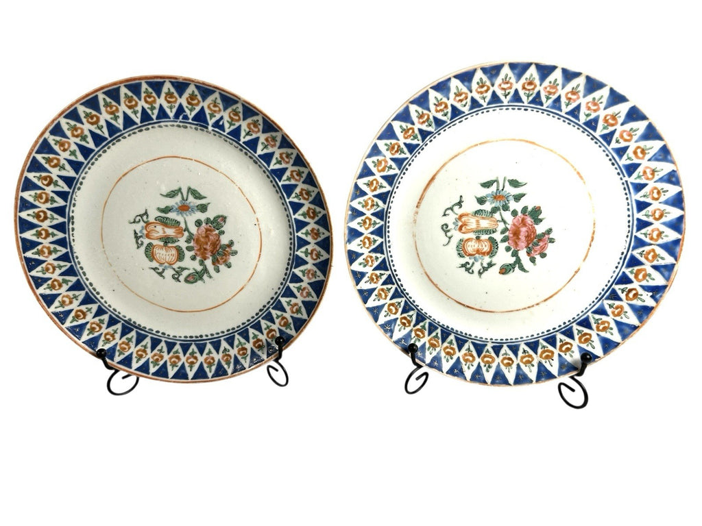 Antique Set of Two Chinese Export Famille Rose Peony Plates