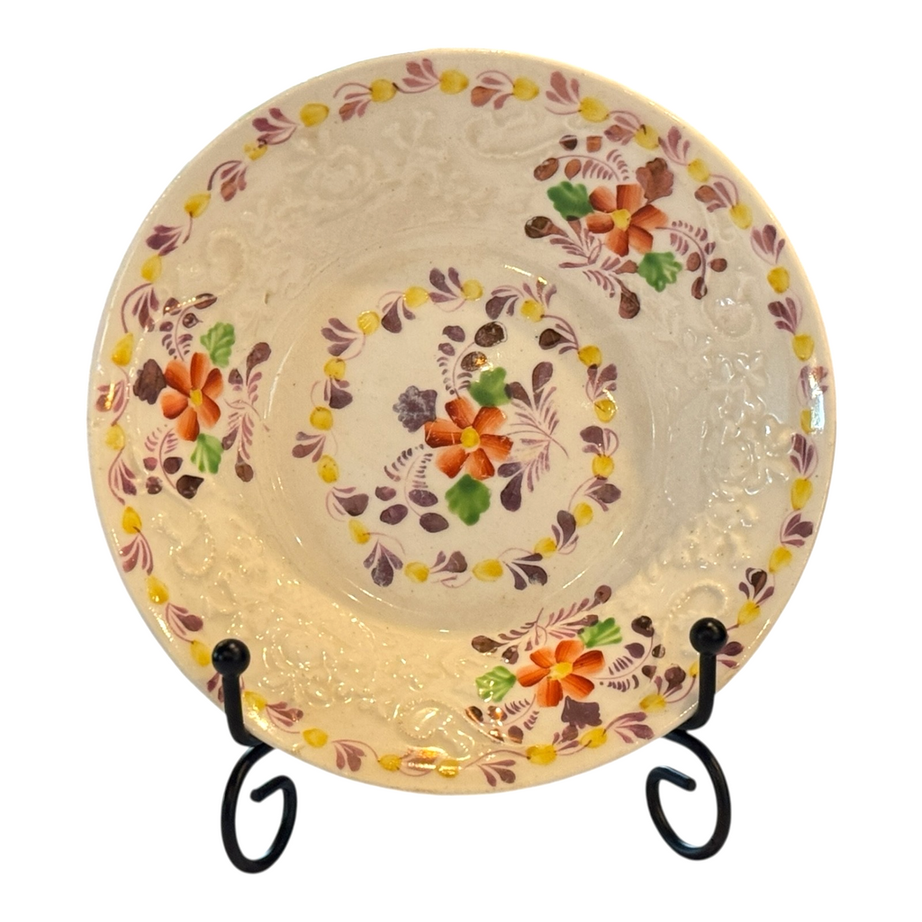 Antique Staffordshire Pearlware Hand Painted Floral Cup & Saucer