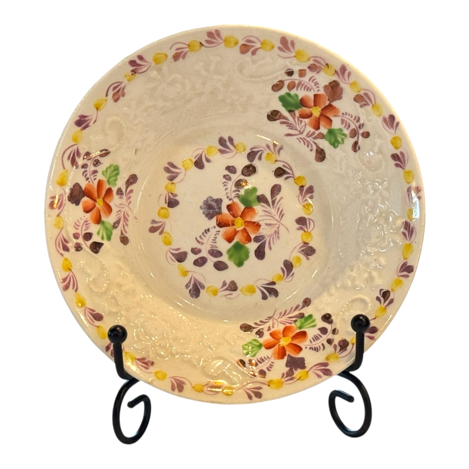 Antique Staffordshire Pearlware Hand Painted Floral Cup & Saucer