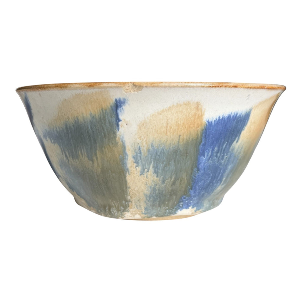 Vintage Studio Pottery Blue Tan Drip Glaze Art Pottery Bowl - Signed