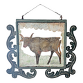 Antique Early 1900s American Folk Art Hand-Cut Metal Ranch Trade Sign, Steer/Cow