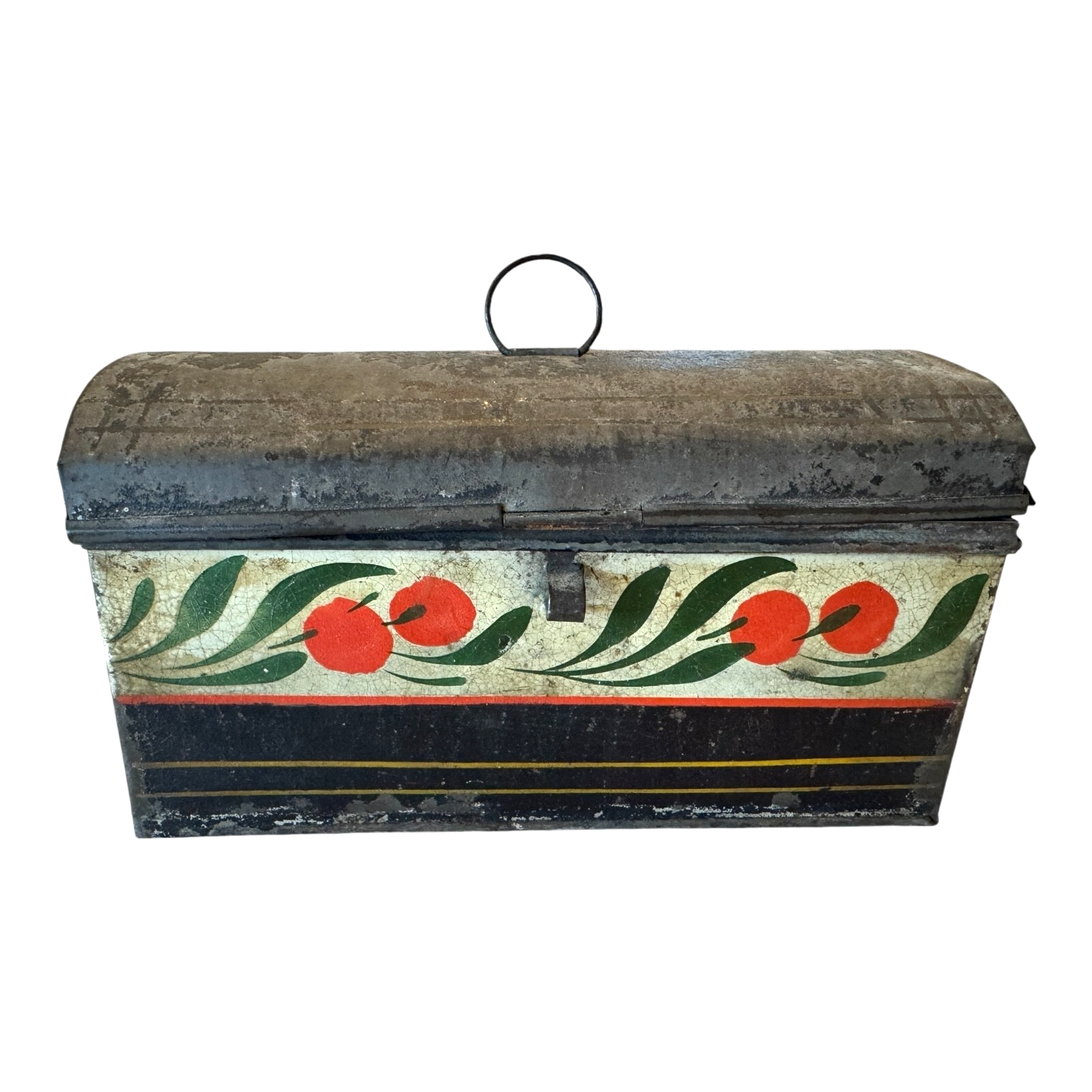 Antique Toleware Tin Painted Folk Art Document Box