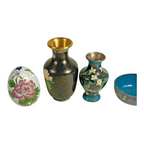 Vintage Chinese Cloisonné Floral Enameled Vases Bowl Egg (Set of 4)