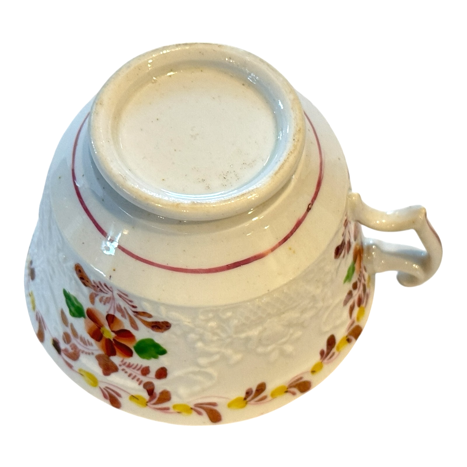 Antique Staffordshire Pearlware Hand Painted Floral Cup & Saucer