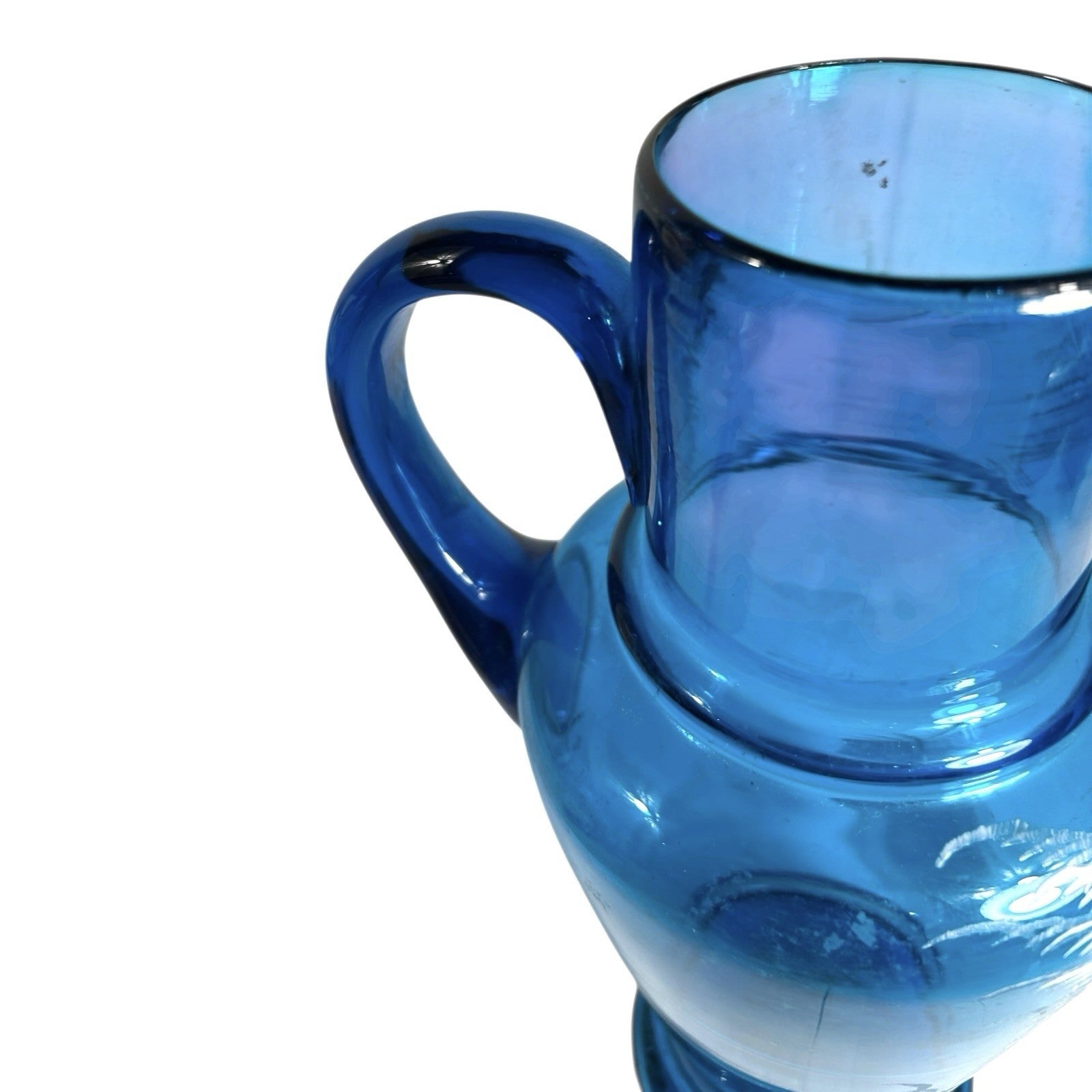 Antique Large Blue Mary Gregory Hand Blown Glass Pitcher