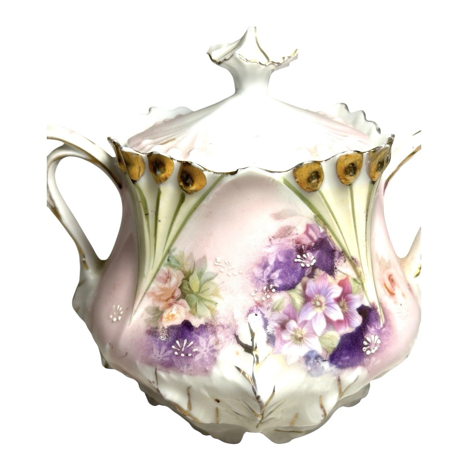 Antique RS Prussia Sugar Bowl in Pansy Pattern