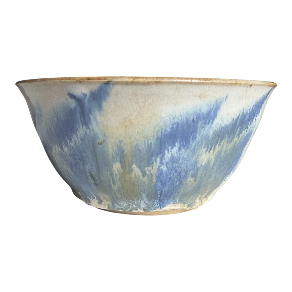 Vintage Studio Pottery Blue Tan Drip Glaze Art Pottery Bowl - Signed