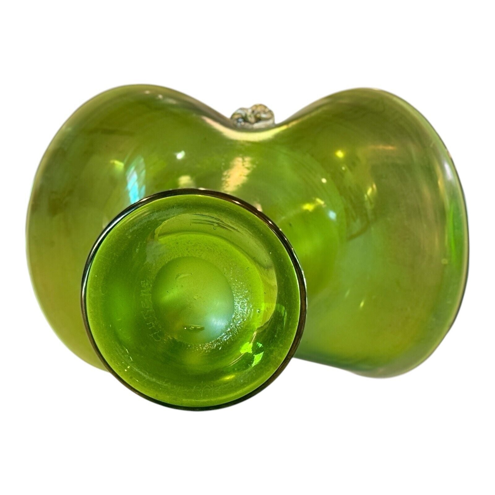 Antique Steuben Art Glass Green Aurene Iridescent Bride's Basket (Attr. Carder)