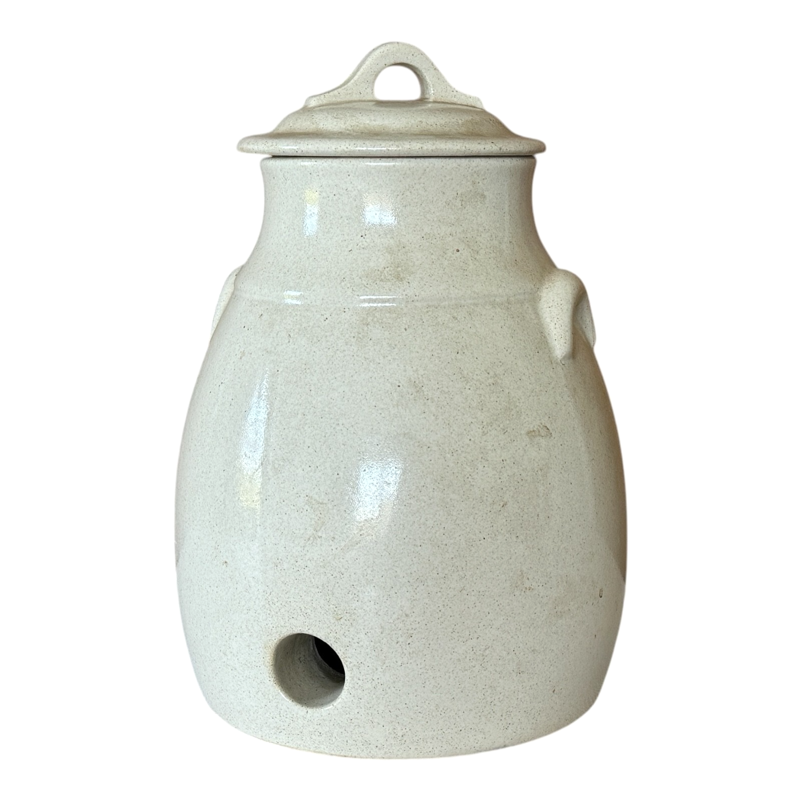 Antique White Glazed Stoneware Water Cooler Crock Jug with Lid