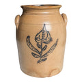 Antique Americana Folk Art Stoneware Crock with Cobalt Blue Floral Tulip Design