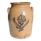 Antique Americana Folk Art Stoneware Crock with Cobalt Blue Floral Tulip Design