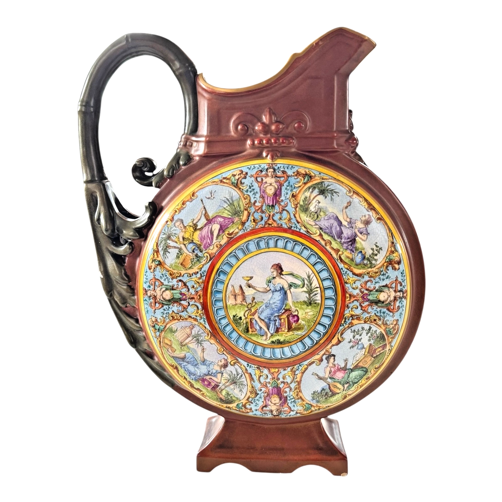 Antique Hungarian Majolica Ewer Figural Classical Roundel Jug - Star of David
