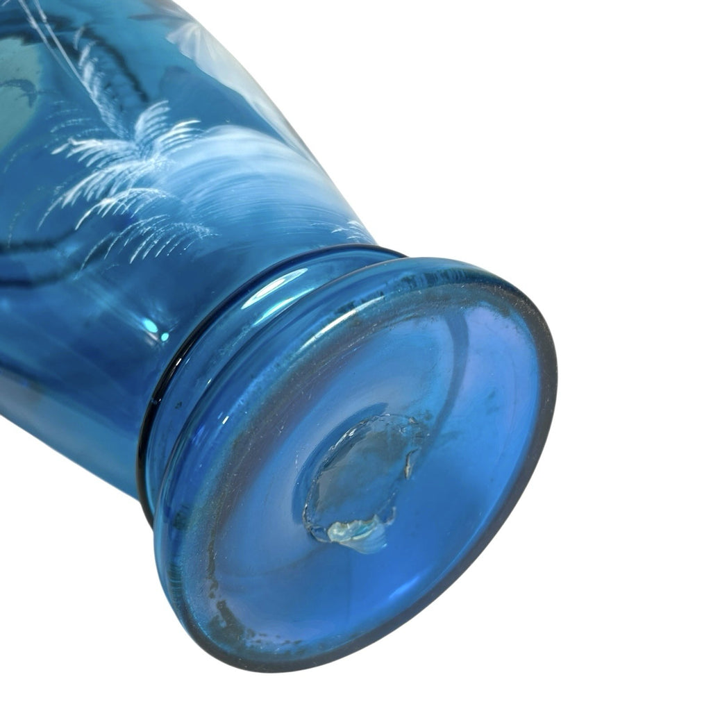Antique Large Blue Mary Gregory Hand Blown Glass Pitcher