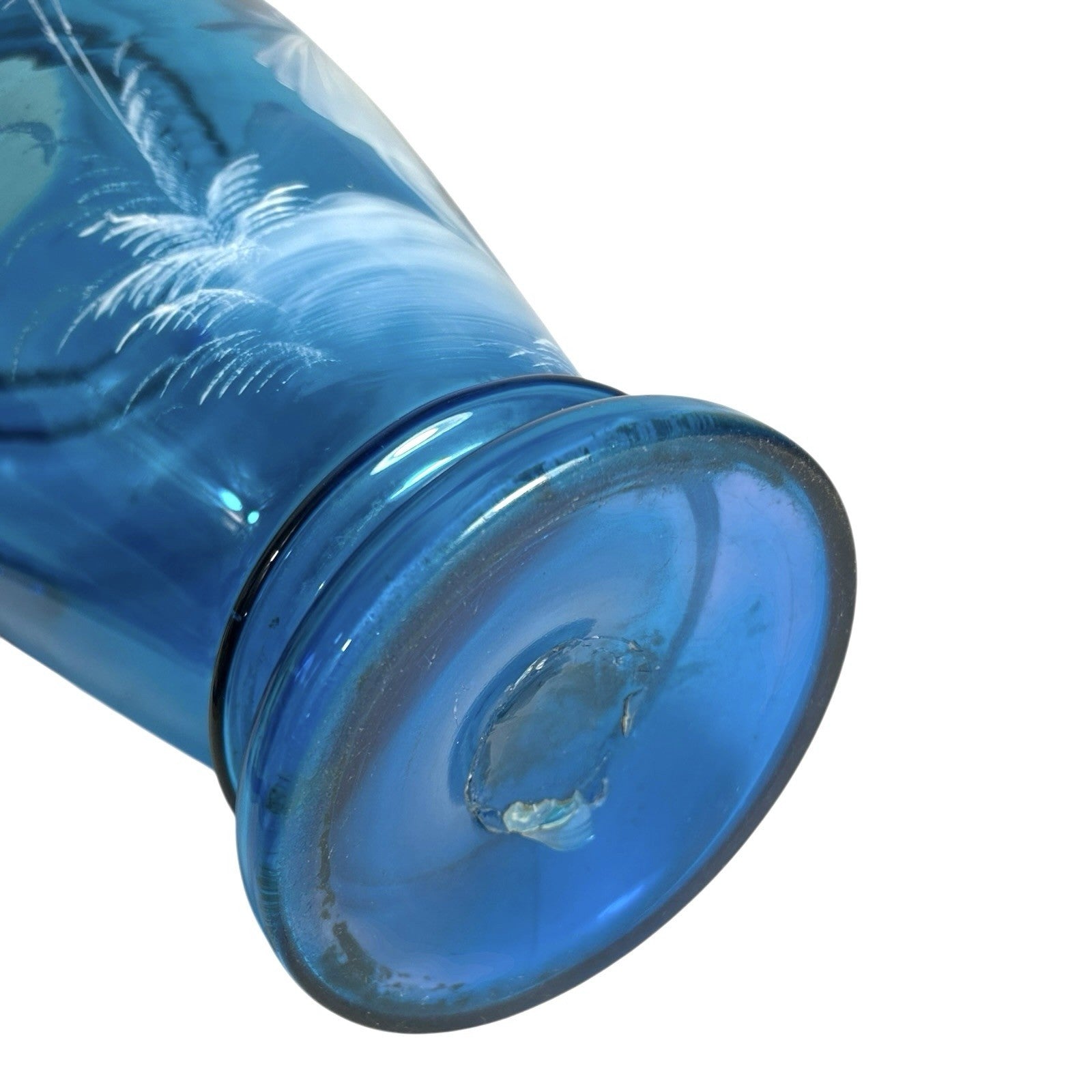 Antique Large Blue Mary Gregory Hand Blown Glass Pitcher