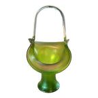Antique Steuben Art Glass Green Aurene Iridescent Bride's Basket (Attr. Carder)