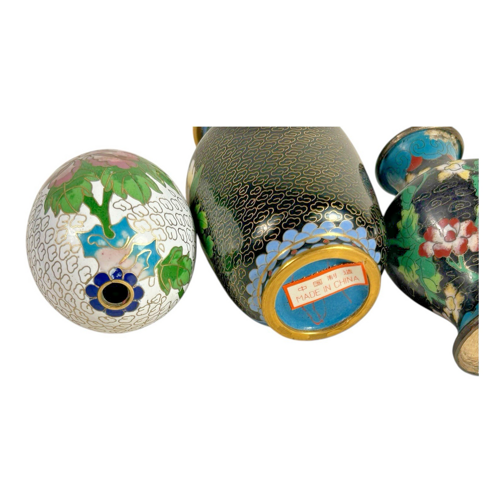 Vintage Chinese Cloisonné Floral Enameled Vases Bowl Egg (Set of 4)