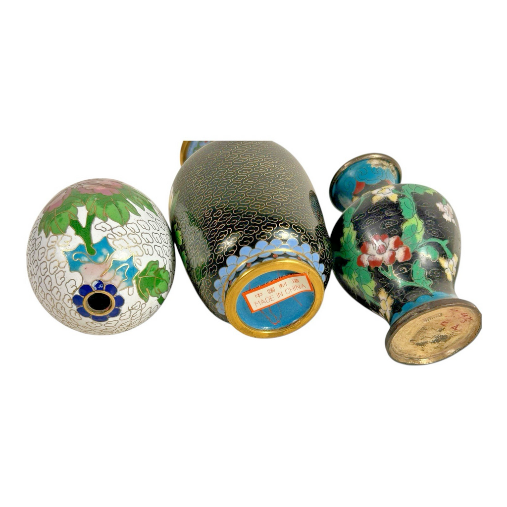 Vintage Chinese Cloisonné Floral Enameled Vases Bowl Egg (Set of 4)