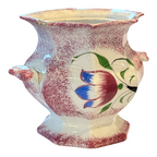 Antique Staffordshire Red Spatterware Spongeware Sugar Bowl - Tulip Design