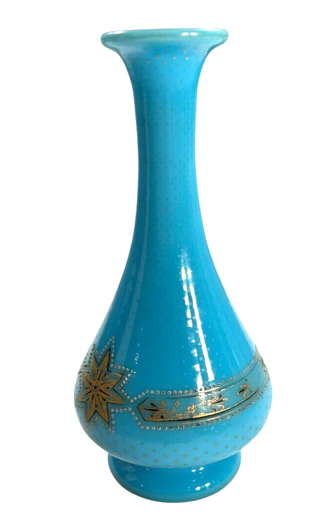 Antique French Gold Gilt Blue Opaline Glass Vase