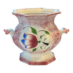 Antique Staffordshire Red Spatterware Spongeware Sugar Bowl - Tulip Design