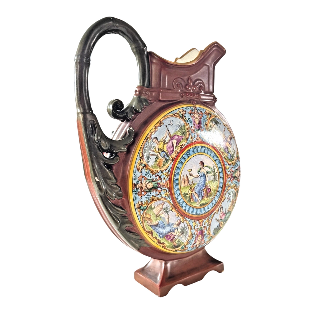 Antique Hungarian Majolica Ewer Figural Classical Roundel Jug - Star of David