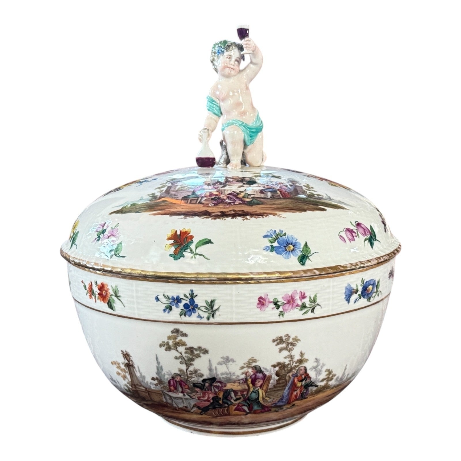 Antique KPM Porcelain Bacchus Cherub Figural Painted Tureen Punch Bowl