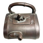 Antique Chinese Yixing Bamboo Form Clay Teapot with Applied Squirrel