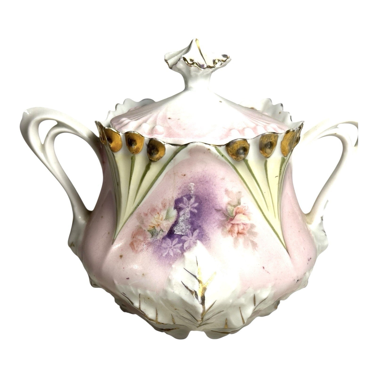 Antique RS Prussia Sugar Bowl in Pansy Pattern