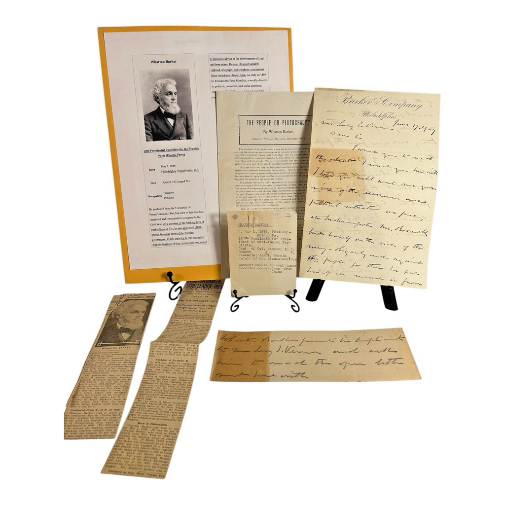 Antique Presidential Candidate Wharton Barker Political Documents & Signature