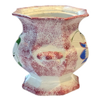 Antique Staffordshire Red Spatterware Spongeware Sugar Bowl - Tulip Design