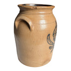 Antique Americana Folk Art Stoneware Crock with Cobalt Blue Floral Tulip Design