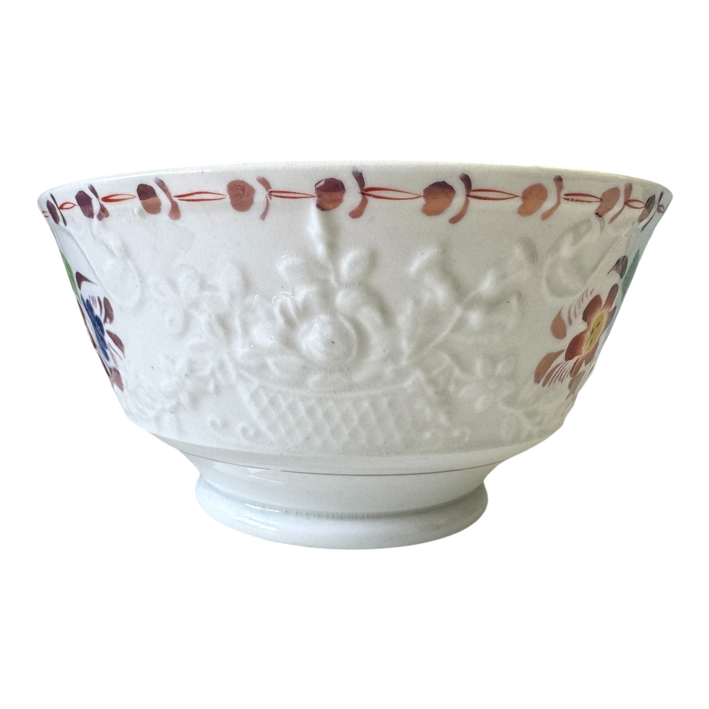 Antique Staffordshire Pearlware Pink Lustre Soft Paste Floral Bowl