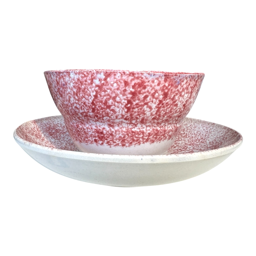 Antique Staffordshire Red Spatterware Spongeware Cup & Saucer