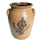 Antique Americana Folk Art Stoneware Crock with Cobalt Blue Floral Tulip Design