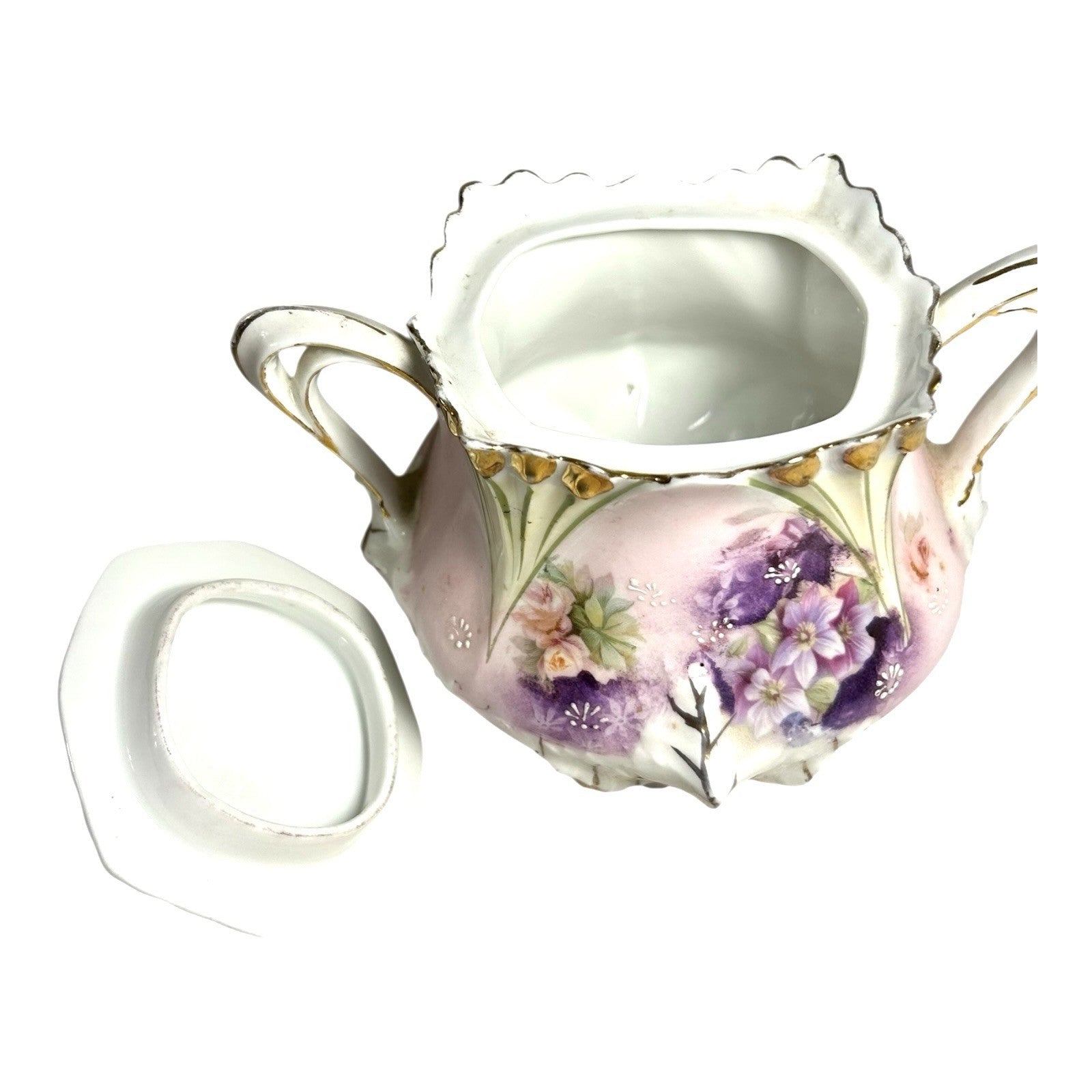 Antique RS Prussia Sugar Bowl in Pansy Pattern