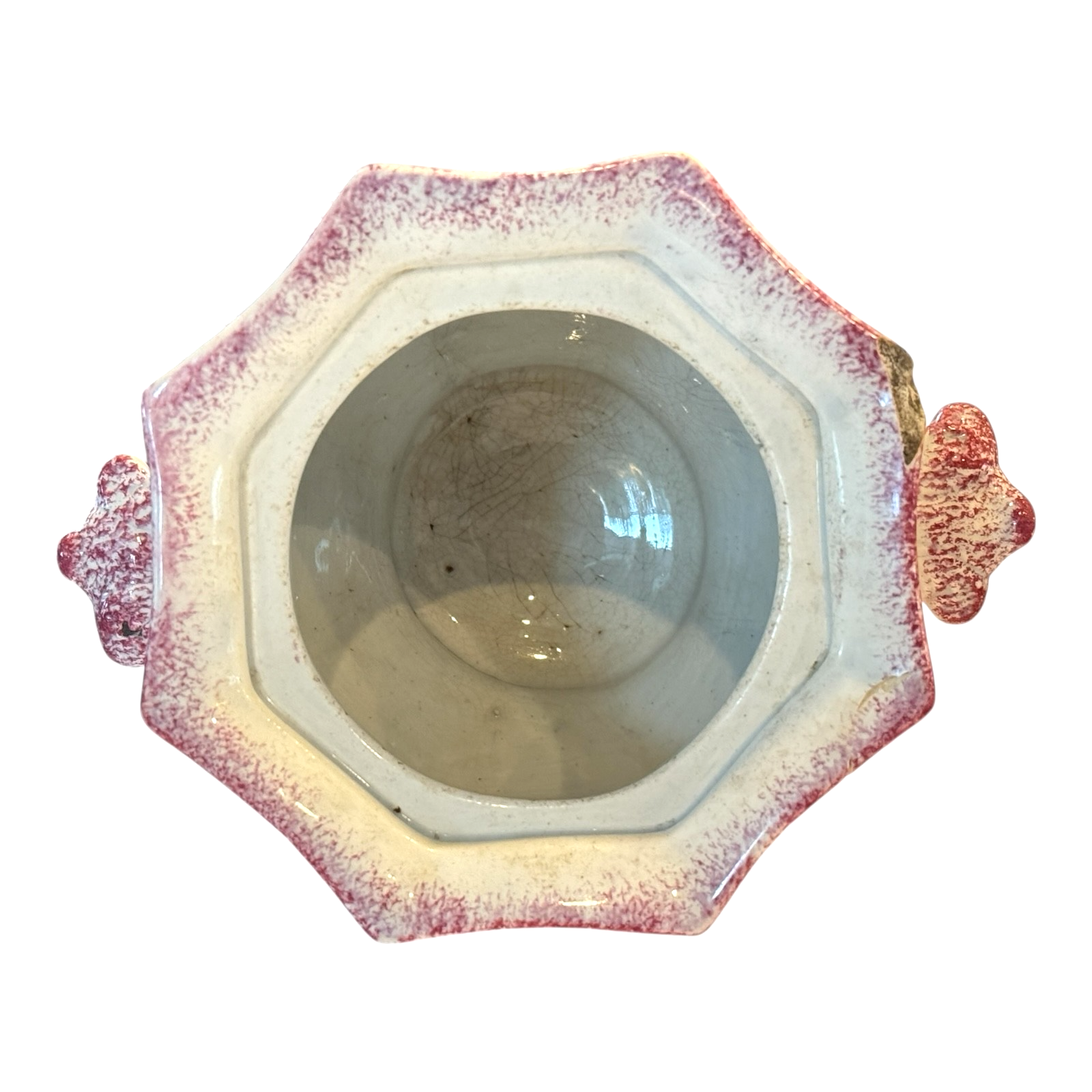 Antique Staffordshire Red Spatterware Spongeware Sugar Bowl - Tulip Design