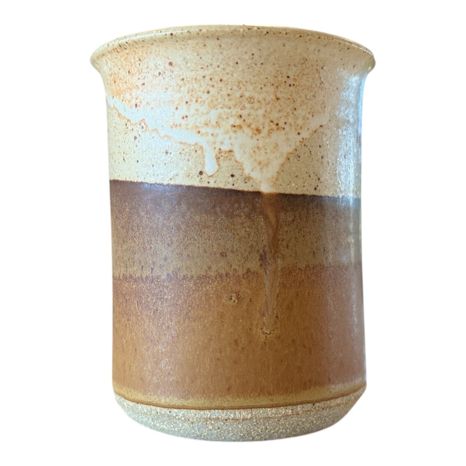 Vintage Handmade Studio Art Pottery Stoneware Vase – Striped Tan Glaze (Signed)